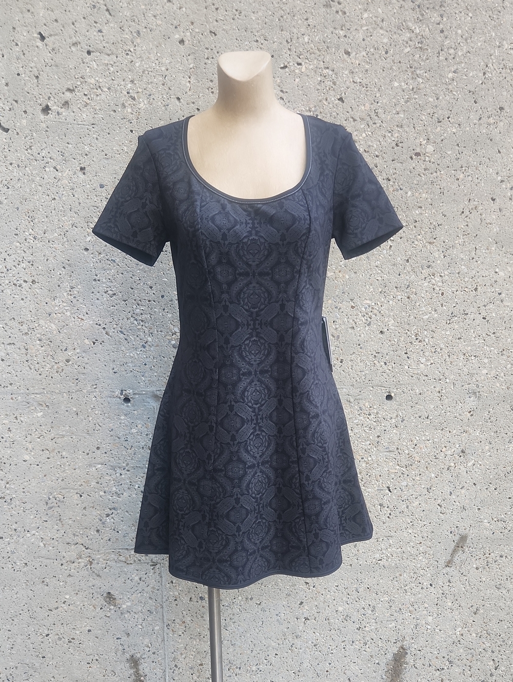Black Textured Scoop-Neck Mini Dress